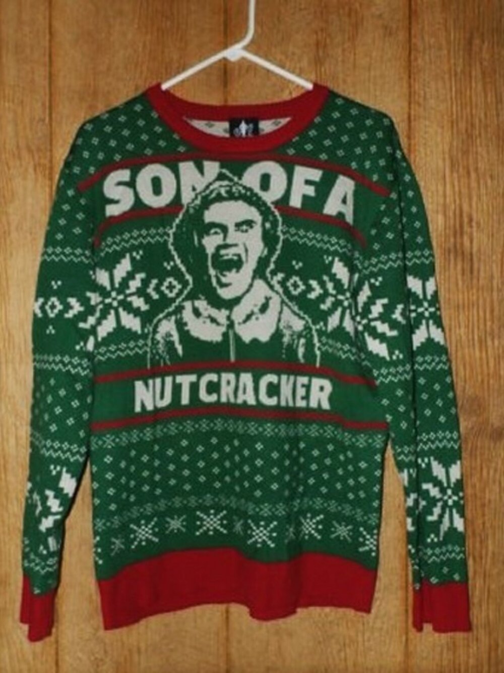 Elf Son of a Nutcracker Green Christmas Ugly Sweater Large Will Ferell Movie
